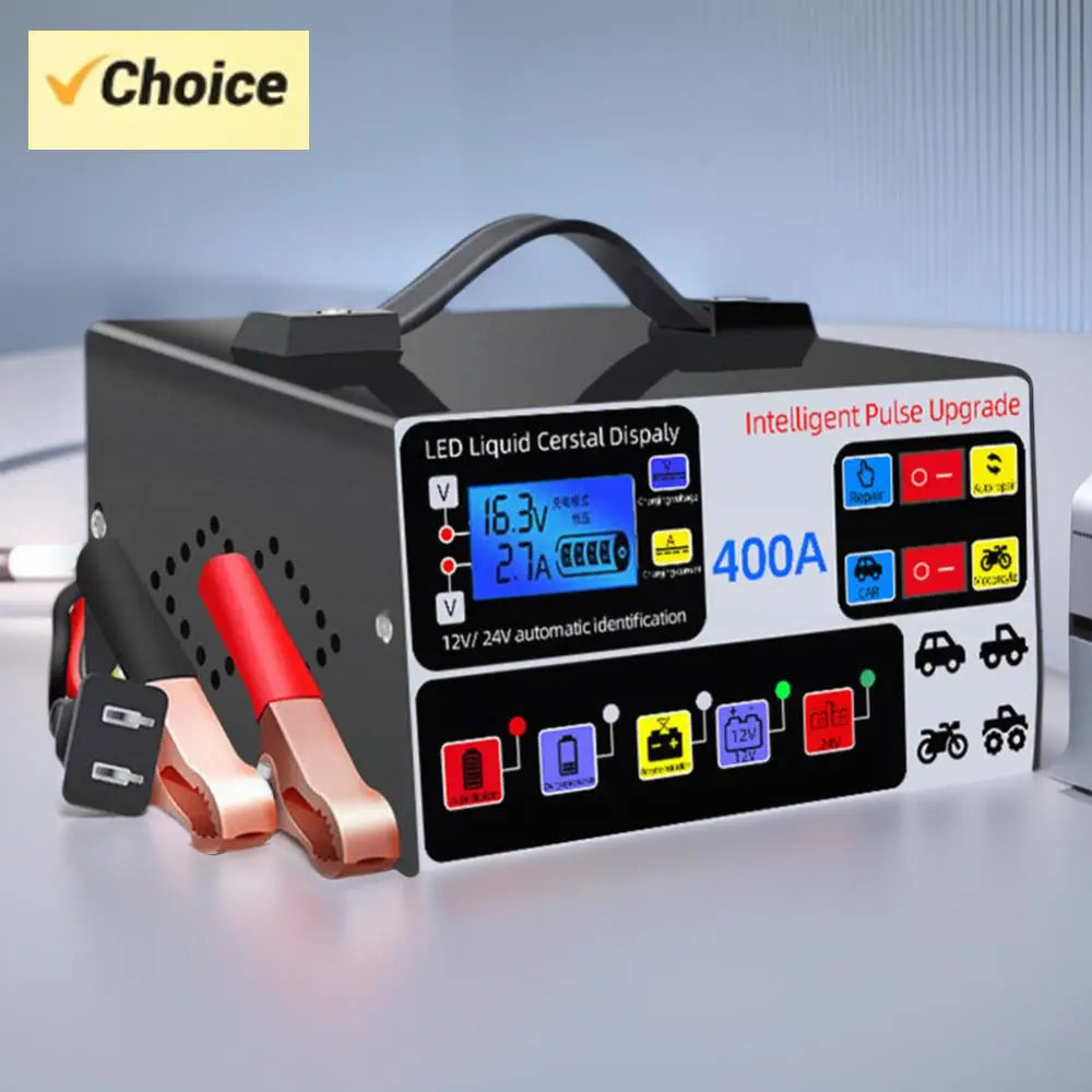 400A Intelligent Pulse Repair Charger Battery High Power Fast Charger 12V/24V Five-Stage Full Automatic Car Battery Charger 220W