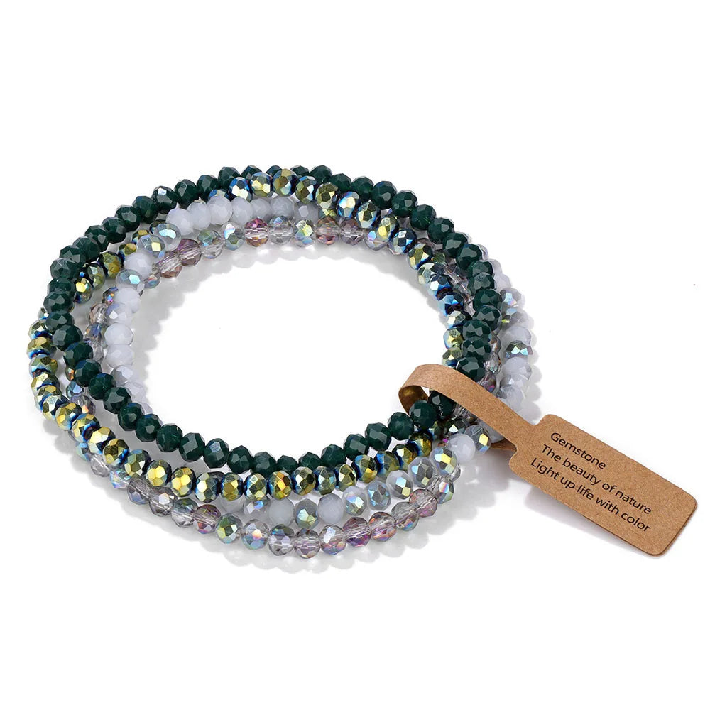 ZAKOL 4 Pieces Set Faceted Glass Beads Stretch Bracelet AB Effected Glass Beads Elastic Beaded Handmade Bracelet Jewelry