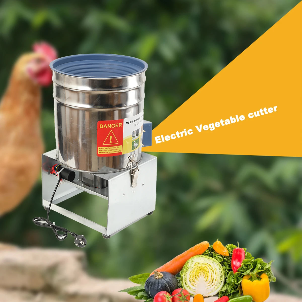 30L Stainless Steel Electric Feed Grinder 550W Vegetable Fruit Shredder 400kg/h for Chickens Ducks Livestock, Side Open Drum 220V Feed Chopper with Copper Motor