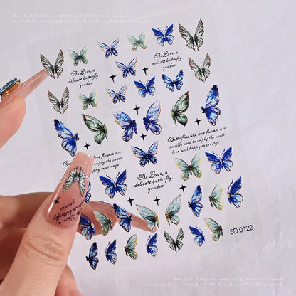5D Hibiscus Flower Nail Embossed Sticker Acrylic Pink White Gold Petal Leaf Adhesive Decal Butterfly Dragon Floral Elegant Decor
