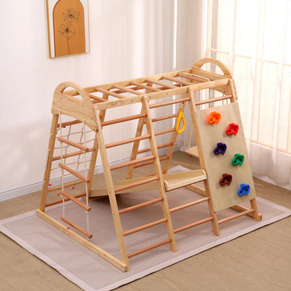 7-in-1 Climbing Scaffold, Include Swing, Swing Rings, Climbing Ladder, Climbing Board, Climbing Net, Slide, for Children's Room