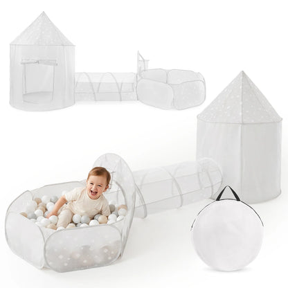 Mamabrum 3in 1 Tent with Tunnel and Pool for Big Kids Play Square 3 + Educational Set for Room and Garden Folding