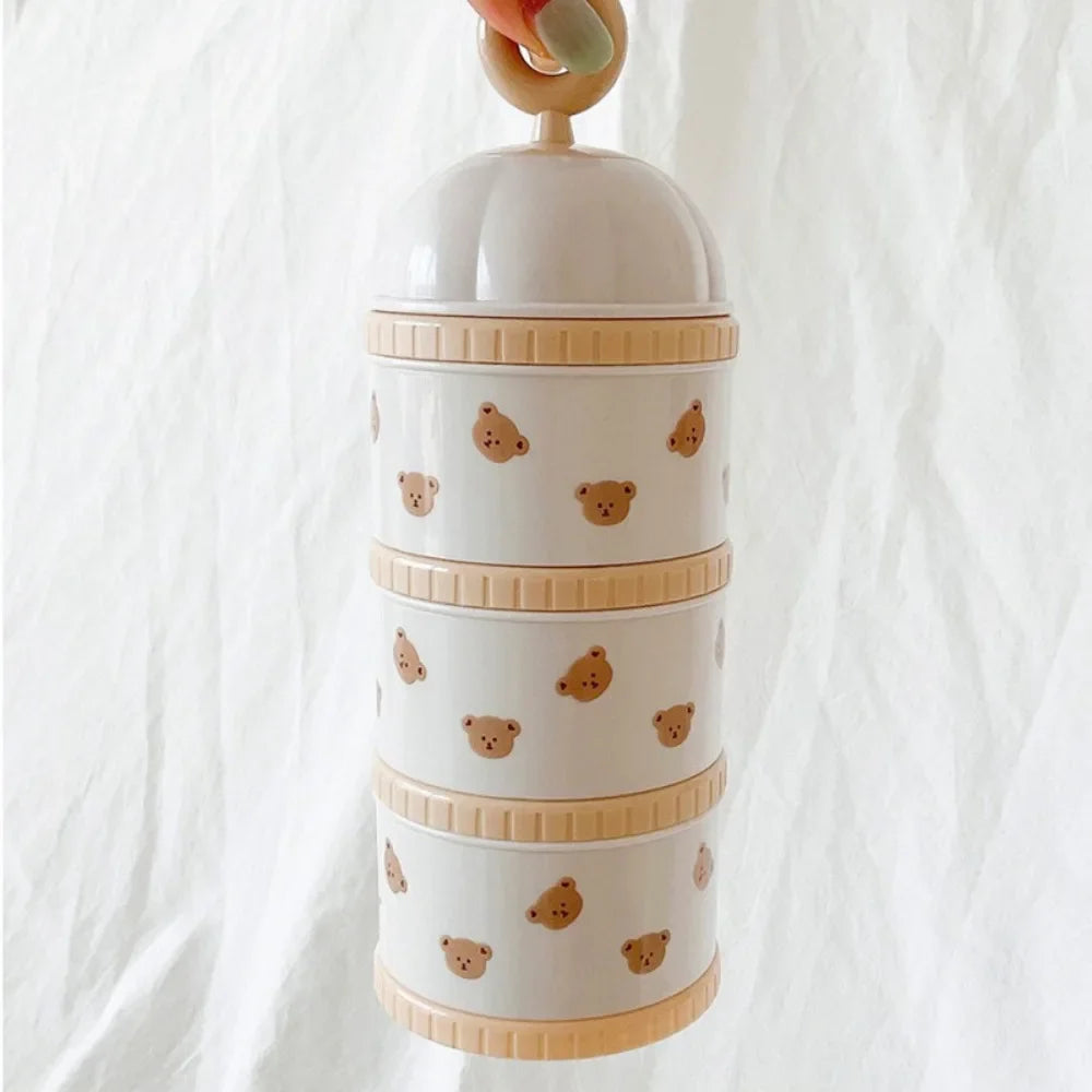 3 Layers Baby Milk Powder Box Cartoon Bear Tulip Portable Formula Dispenser Non-Spill Stackable Infant Food Tank Toddler