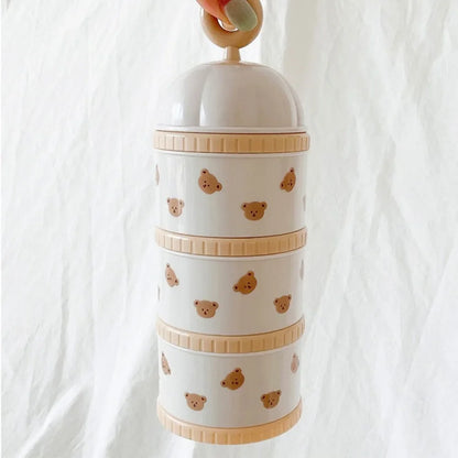 3 Layers Baby Milk Powder Box Cartoon Bear Tulip Portable Formula Dispenser Non-Spill Stackable Infant Food Tank Toddler