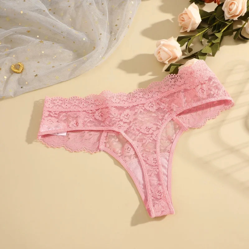 3Pcs Lace Sexy Thongs Women Low-Rise Briefs Sexy Soft Ladies Underwear Trendy Floral Underpants Female Flowery Panty Lingerie