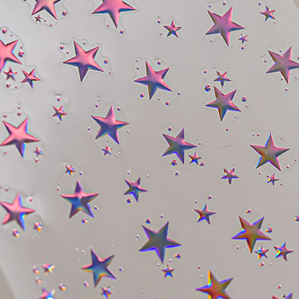 Grid Patterned Star Bowknot Cherry Polka Dot Line Colorful Geometric Five-pointed Star Adhesive Nail Art Sticker Manicure Decal