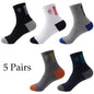 5 Pairs Cotton Sock for Men Sport Breathable Soft Letter Fashion Sneakers High Elastic Middle Tube Stocking Towel Sox Summer