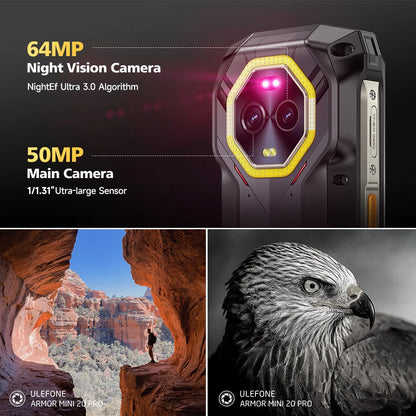 Ulefone 4.7" Rugged Phone Armor Mini 20 Pro 5G Android 14 16+256GB Smartphone LED Light 64MP Night Camera Mobile Phone