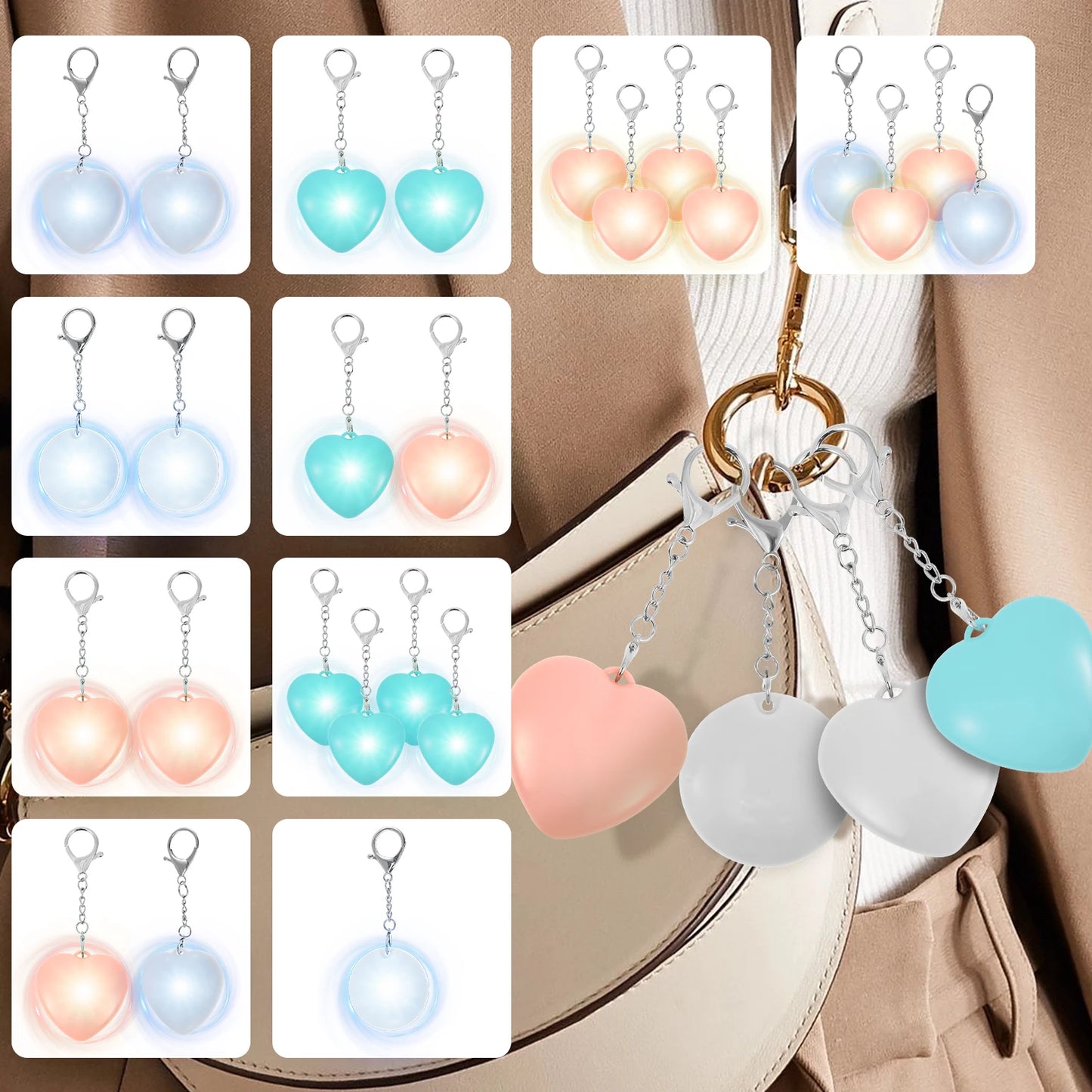 1/2/4Pcs Handbag Night Light Heart-Shape Purse Light LED Automatic Sensor Rechargeable Touch Wallet Tote Bag Mini Light Keychain