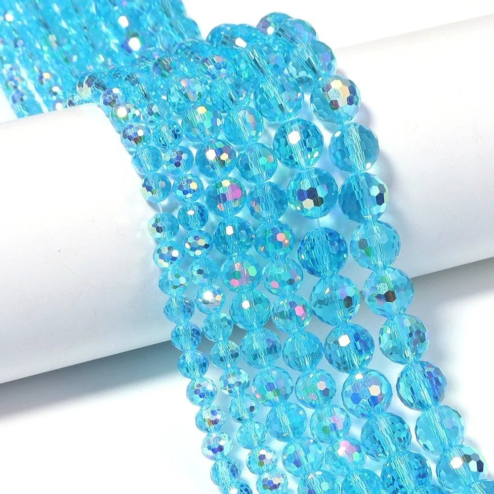 6/8/10mm Sizes Faceted Glass Beads Pink Blue Plating Clear Crystal Earth Beads 96-faceted Faceted Cut Style Jewelry Making Beads