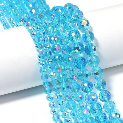 6/8/10mm Sizes Faceted Glass Beads Pink Blue Plating Clear Crystal Earth Beads 96-faceted Faceted Cut Style Jewelry Making Beads
