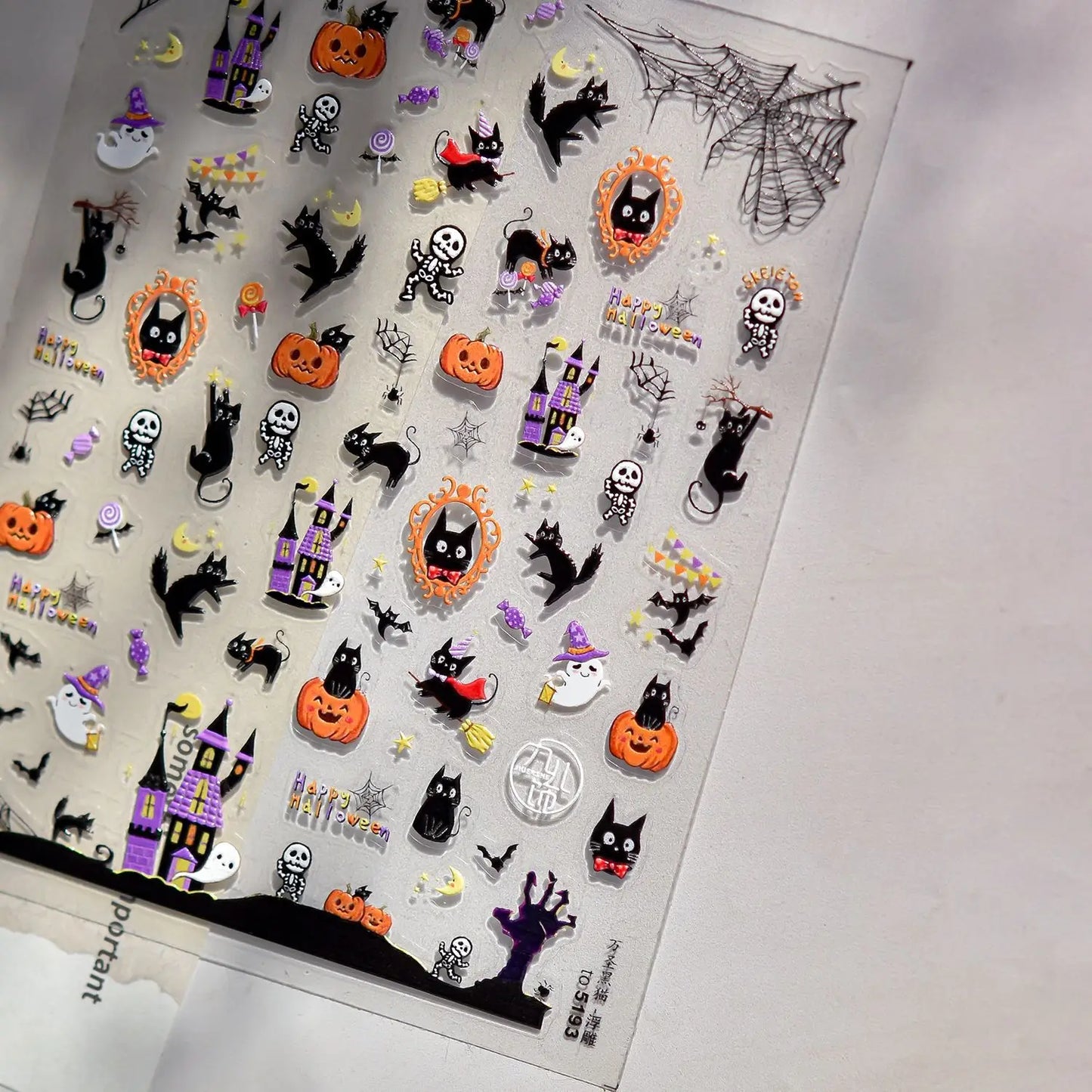 1sheet 5D Halloween Nail Stickers Pink/Green/Black Cartoon Pattern Nail Art Slider DIY For Sweet Cool Girl Cute Nail Decoration