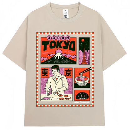 Japanese Style Hokkaido Wave Vintage T-shirt Men Women Harajuku Fashion High Quality T Shirts Oversized Cotton Summer Tee Shirt