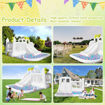 White Bounce House Oxford Bouncy Castle with Two Slides Bounce House for Kids with Large Ball Pits wedding Party Inflatable toys