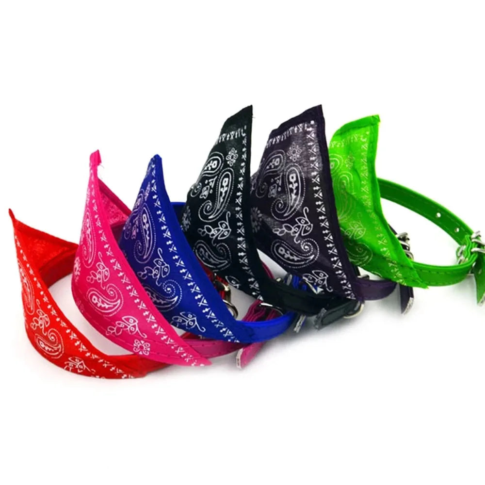 Adjustable Pet Puppy Cat Scarf Bandana Collar Neck Scarf For Small Dogs Kitten Saliva Towel PU Collar with Triangular Bandage