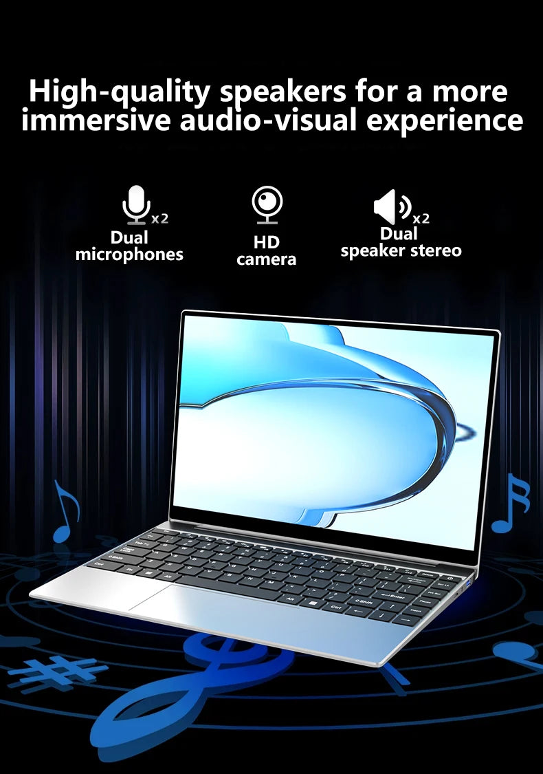 LENO Laptop 14.1" Windows 11 16GB RAM 2TB SSD Intel N3700 Ultra Slim Notebook Gamer 1080P  Display Office Study Computer PC