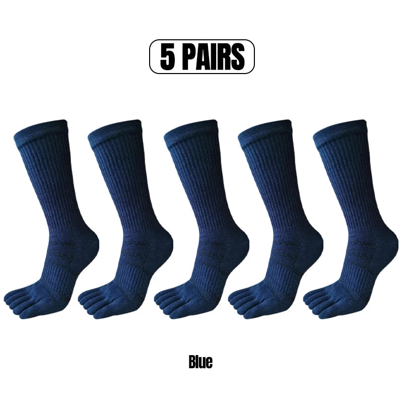 1/5 Pairs Men's Toe Socks Long Compression Sweat-Absorbing Fitness Marathon Hiking Outdoor Basketball Five Finger Sport Socks