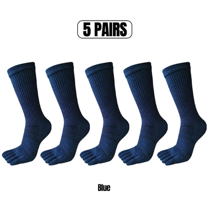 1/5 Pairs Men's Toe Socks Long Compression Sweat-Absorbing Fitness Marathon Hiking Outdoor Basketball Five Finger Sport Socks