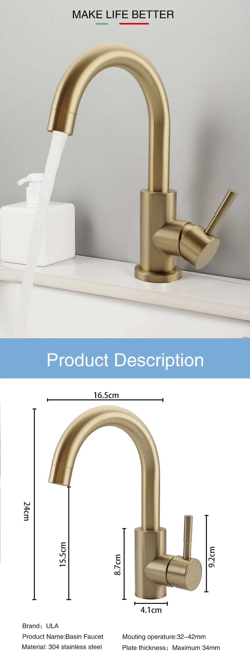 ULA G1/2 Basin Faucet Waterfall Bathroom Sink Faucet Hot Cold Water Mixer Tap Deck Mounted Bathroom Tap Crane Washbasin Tap