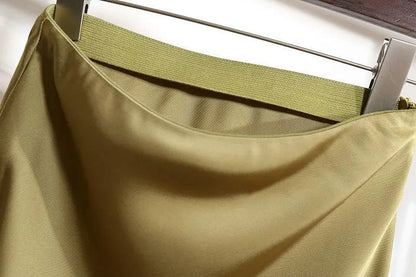 Botvotee Elegant Satin Long Skirt for Women Spring Summer 2025 Office Ladies Korean Style Loose Elastic Band Midi Skirts