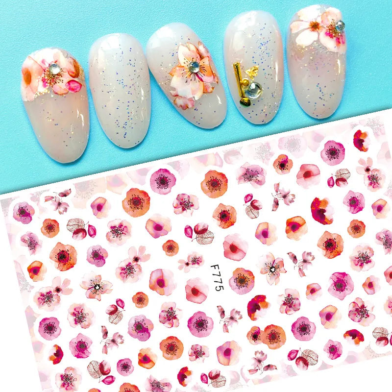 Black and White Love Flowers Line Art 3D Stickers Nail Decals Nail Art Accessories Butterfly Rose Nail Stickers Nail Sliders