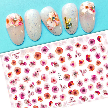 Black and White Love Flowers Line Art 3D Stickers Nail Decals Nail Art Accessories Butterfly Rose Nail Stickers Nail Sliders