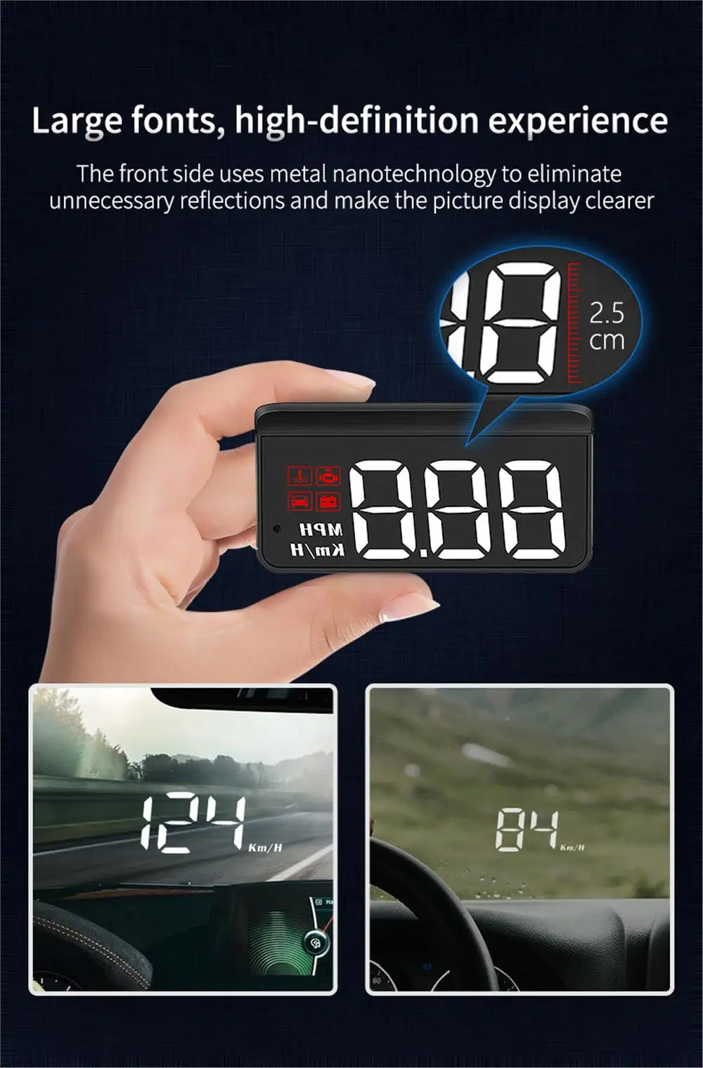 M3 HUD Obd2 Display On-board Computer Car Head-up display Windshield Big Font projection E-OBD and GPS Suitable for All Cars M1