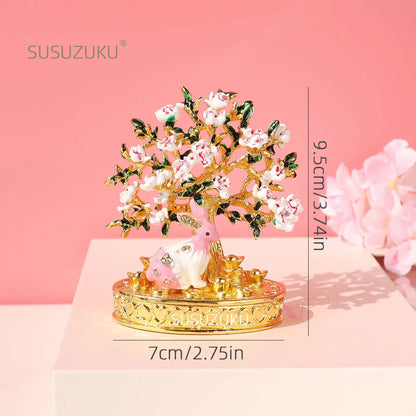 Cherry Blossom Tree Crystal Hinged Jewelry Box Little White Rabbit Necklace Earrings Nail Ring Box