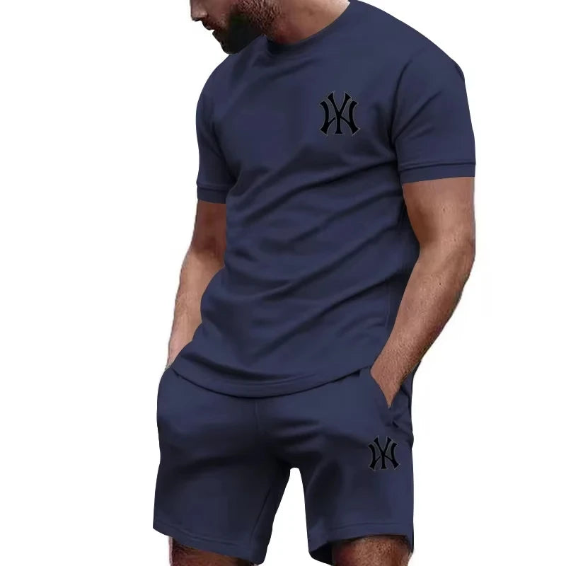 New hot selling 2026 men's two-piece sportswear short sleeved T-shirt and pants set running and fitness sportswear summer
