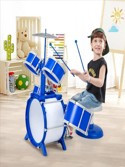 Children's Drum Set, Drum Set with Stool, Music Stand & Foot Pedal, Percussion Instrument Drum Set for Children