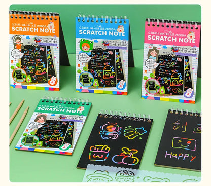 Magic Scratch Art Notebook for Kids DIY Rainbow Drawing Pad Book No-Mess Art Classroom Craft Activity Birthday Favor Gift Set
