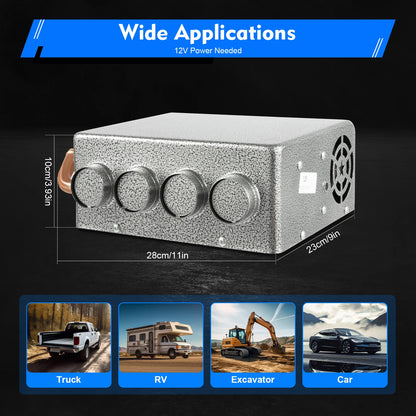 12V 4Way Truck Heater, 8A RV Heater Car Engine Hot Coolant Auto Car Heater, Fast Heating for Cars, Trucks, Ships