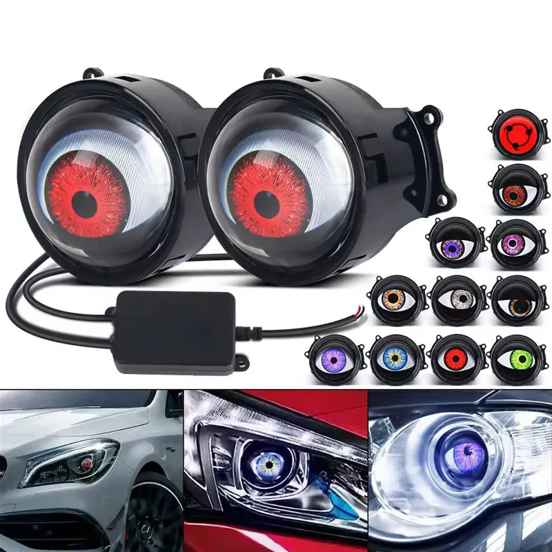 LED Car Dynamic Devil Eye Large Light 3-inch 33 Mode Car Light Remote Modification Eagle Eye 3D Lens Dynamic Pupils Headlight