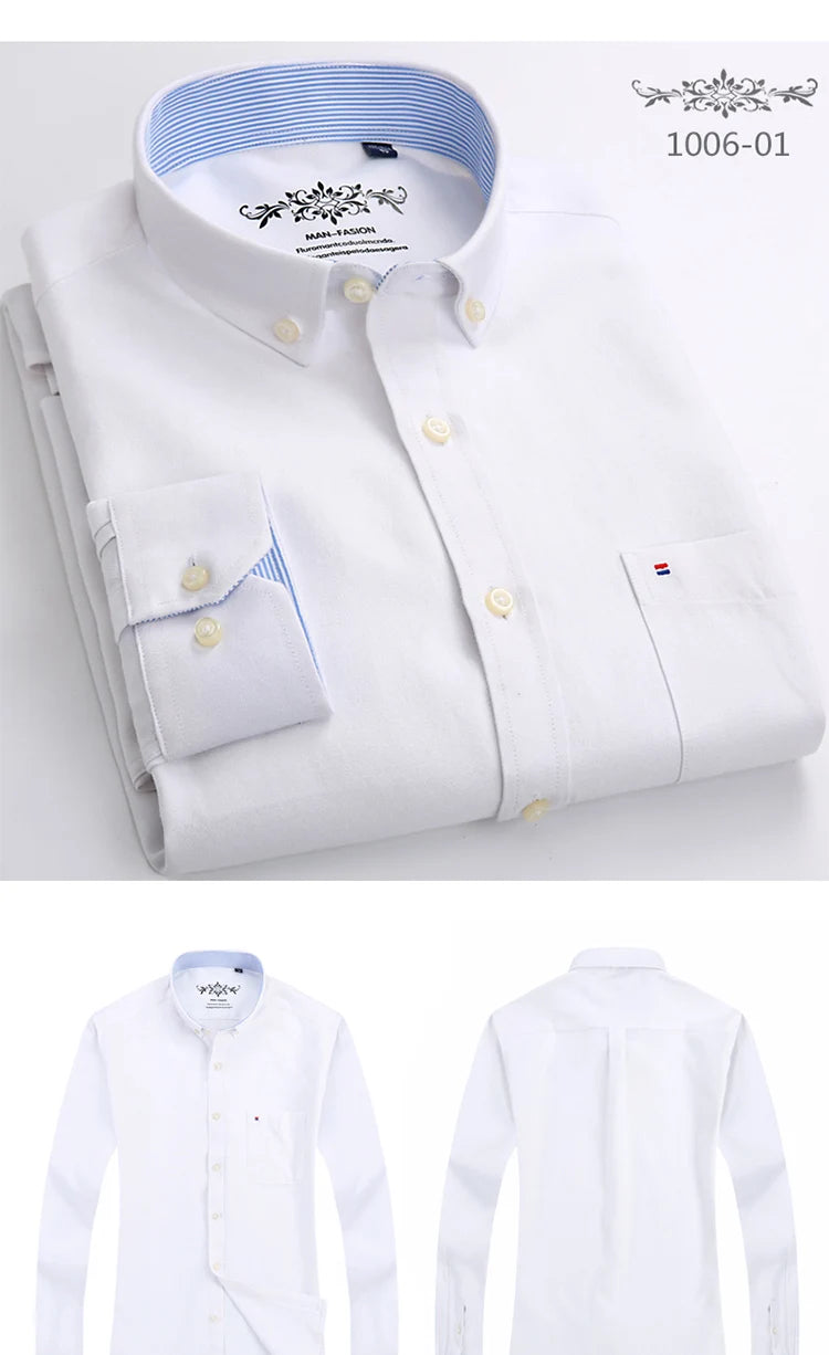 New in shirt long-sleeve shirts for men slim fit formal plian shirt single pocket office clothes soft plaid cotton designer tops