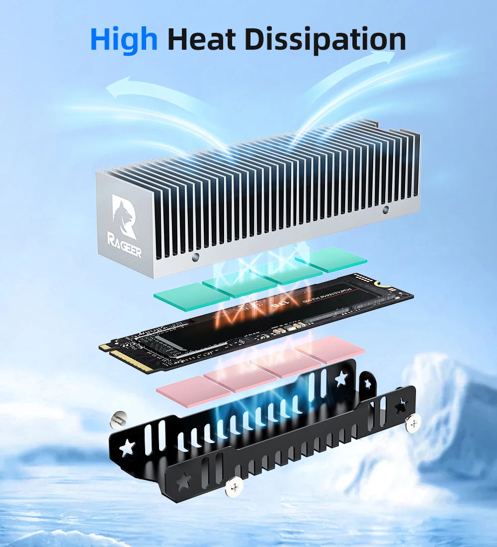 RAGEER M.2 SSD Cooler, Heavy Duty Aluminum Convection Heat Sink, NVME NGFF Cooler,  FrostBlade 1 Passive Heat Sink with 38 Fins