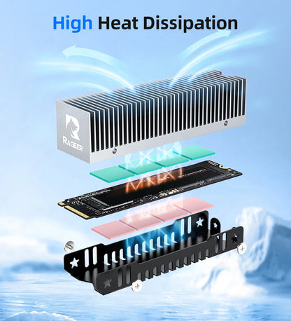 RAGEER M.2 SSD Cooler, Heavy Duty Aluminum Convection Heat Sink, NVME NGFF Cooler,  FrostBlade 1 Passive Heat Sink with 38 Fins
