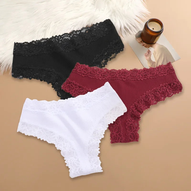 3Pcs/set Women Cotton Lace Panties Floral Intimate Underwear Trendy Patchwork Lace Briefs Female Soft Underpants Lingerie S-XL
