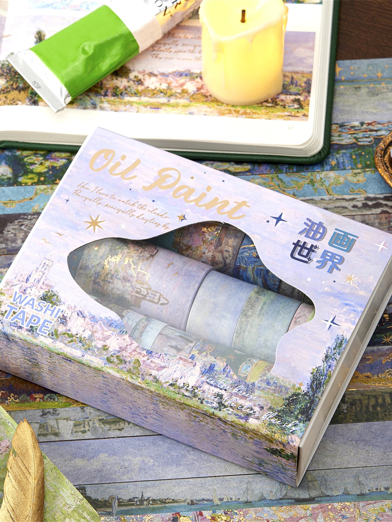 24 Rolls/Box Oil Painting Theme Washi Tape Set, Gilded Style Design Decorative Handmade DIY Decoration Materials Tape