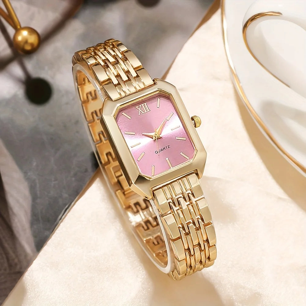 6PCS Elegant Rectangle Women Quartz Watch Rhinestone Jewelry Set Ladies Wristwatches Reloj Mujer（Without Box）