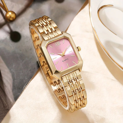 6PCS Elegant Rectangle Women Quartz Watch Rhinestone Jewelry Set Ladies Wristwatches Reloj Mujer（Without Box）