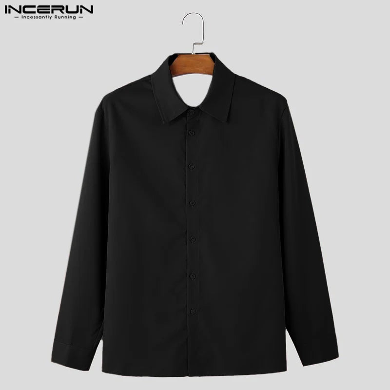INCERUN Fashion New Men's Tops Backless Bow Design Shirt Sexy Casual Male Solid Comfortable Long Sleeved Lapel Blouse S-5XL 2025