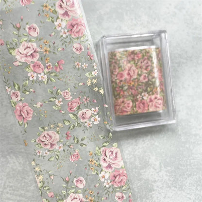 1Pc 100cm Flower Nail Foils for Transfer Paper Floral Stickers Rose Nails Wraps Tulip Nail Art Decorations
