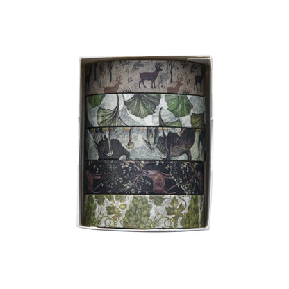 5 Rolls/Box Forest Plant Print Washi Tape Handmade Diy Diary Photo Album Decoration Masking Tape Set