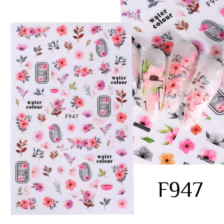 Black and White Love Flowers Line Art 3D Stickers Nail Decals Nail Art Accessories Butterfly Rose Nail Stickers Nail Sliders