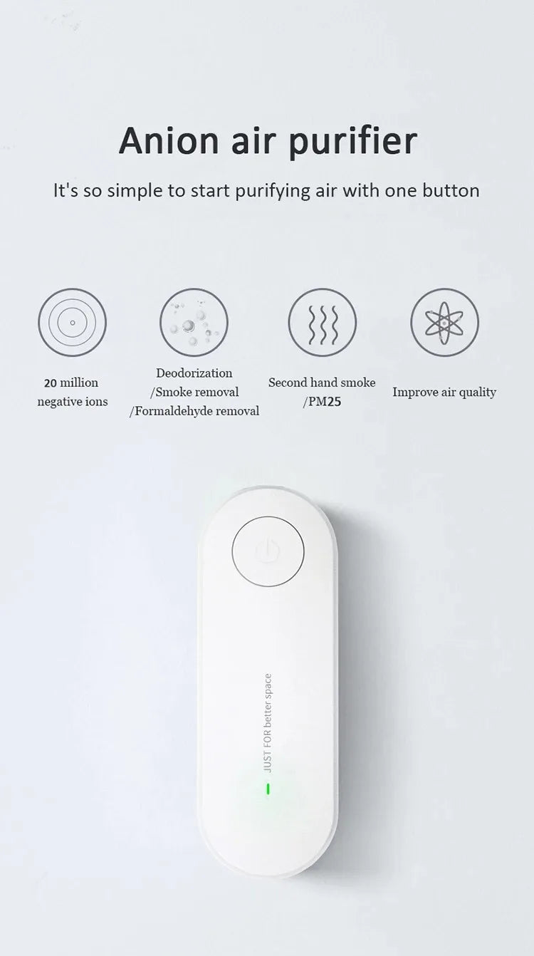 Anion Air Purifier Portable Air Purification Plug-in Negative Ion Generator Odor Eliminator moke Remover Air Freshener Indoors