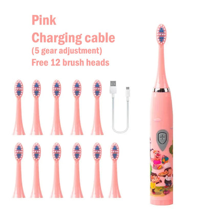 Kids Sonic Electric Toothbrush Rechargeable Smart Timer Colorful Cartoon Teeth Whitening Portable USB Charging  Tooth Brush