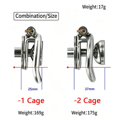 Urethral Inverted Negative Male Chastity Lock Flat Cock Cage with Metal Urethral Catheter for Couple Men Penis Ring Bondage BDSM