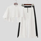 INCERUN Men Sets Patchwork Turtleneck Irregular Crop Shirt Cloak & Wide Leg Pants 2PCS Streetwear Loose Fashion Casual Men Suits