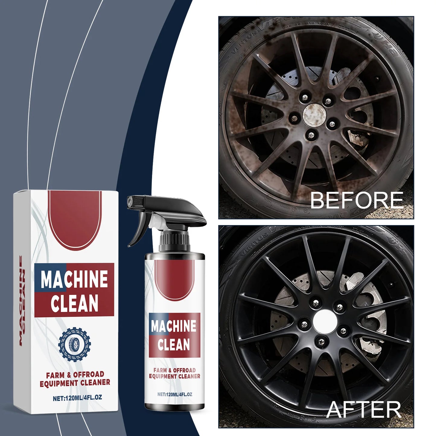 Car tire cleaner, tire care; removes brake dust and road grime; protects the tire surface; long-term care