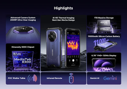 World Premiere DOOGEE S300 Plus Thermal 5G Rugged Phone Thermal Imaging 12GB 1TB 6.78'' Screen 11000mAh Android 16 Mobile Phone